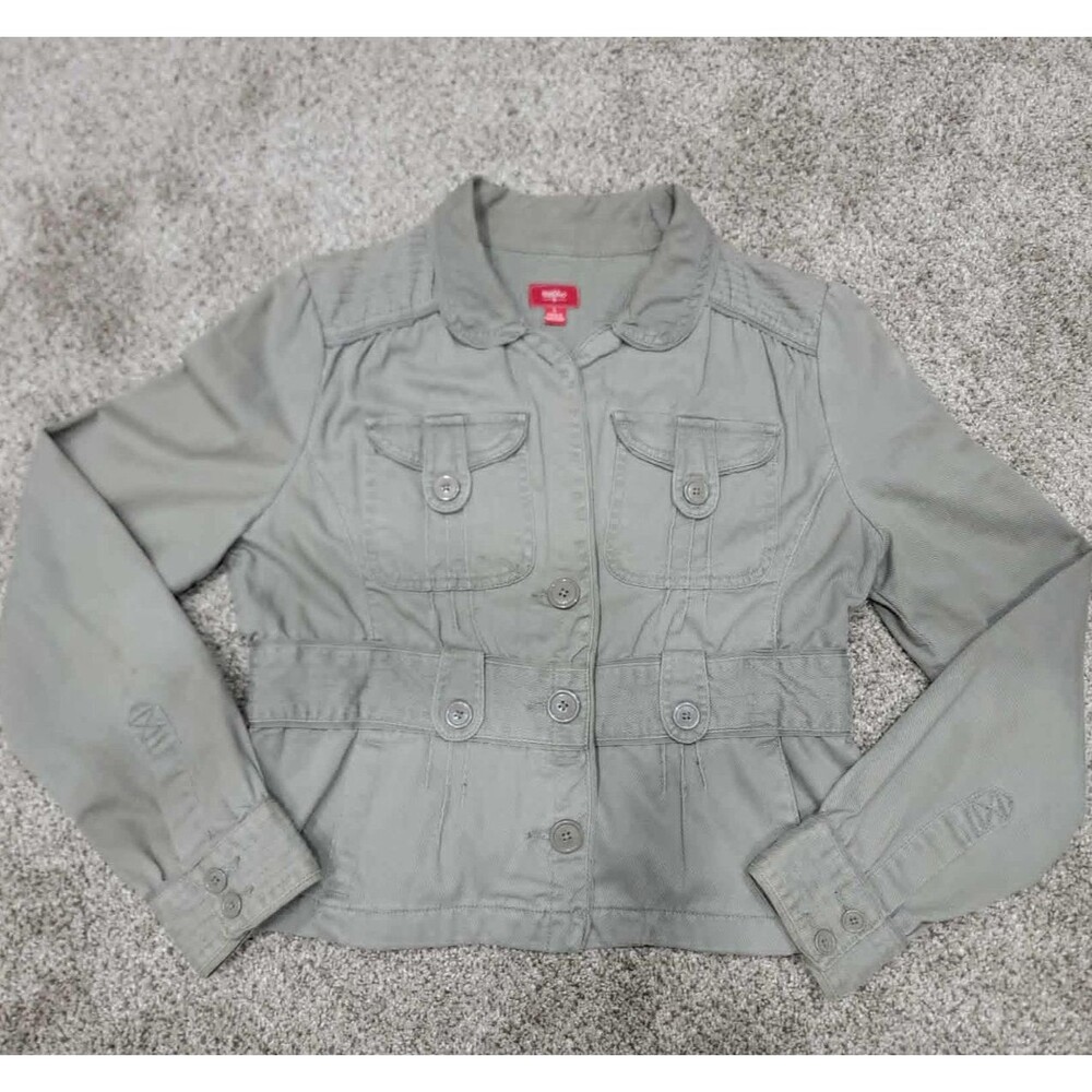 Y2K Mossimo Womens L Military Jacket Blazer  Gray Green Button Up